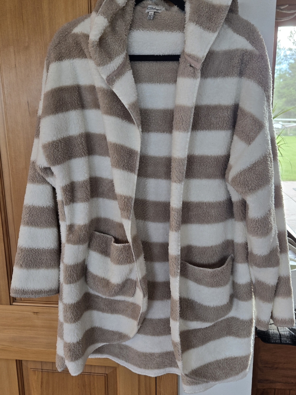 PJ Salvage Cozy Striped Robe/cardigan in Cream and Tan
